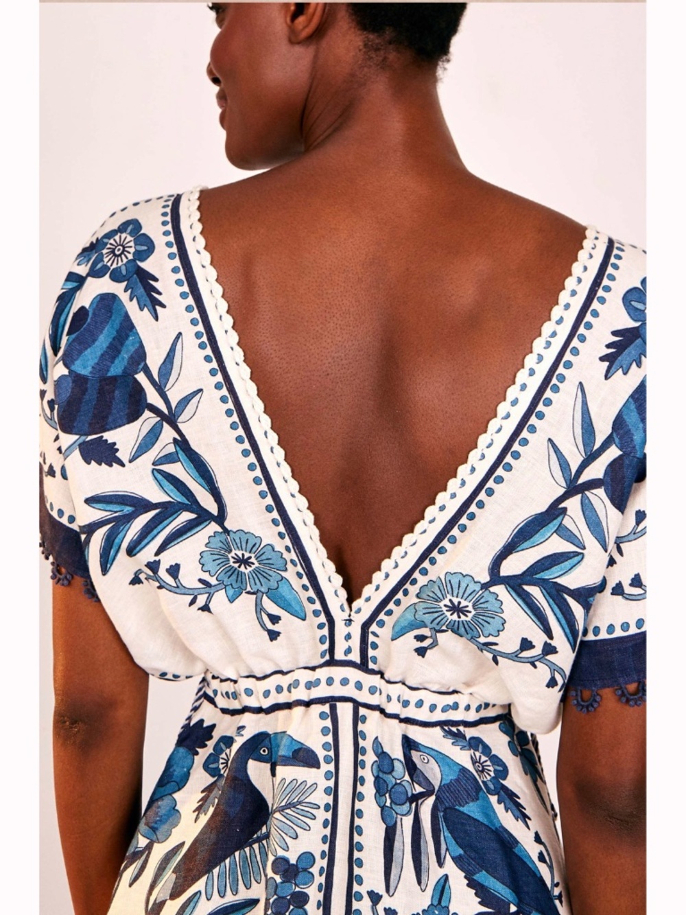 NWT Farm Rio Blue & White Tropical Tiles Mini Dress, Size S - Picture 3 of 9